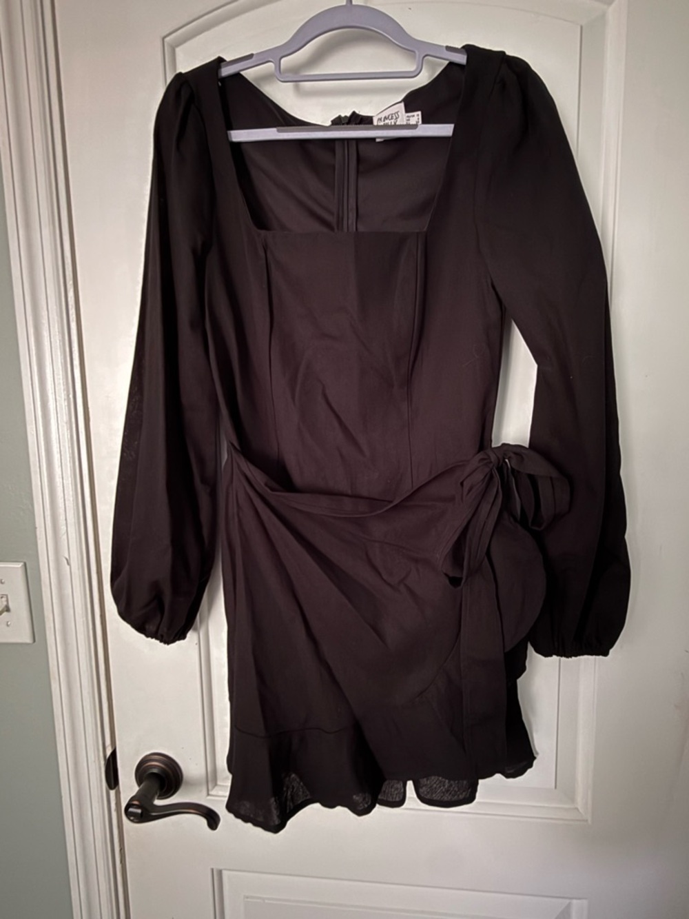 Princess Polly Black Square-Neck Mini Dress with Tie Waist Medium